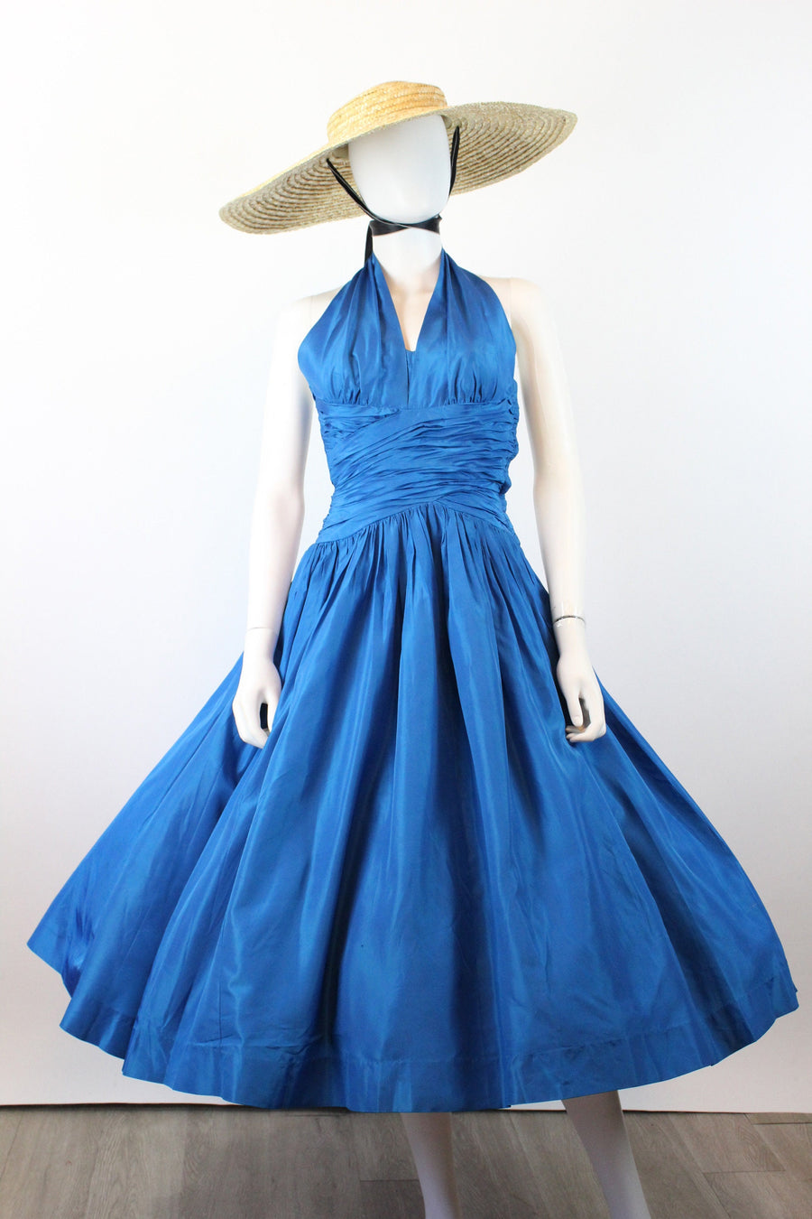 1950s HALTER COBALT silk taffeta dress xxs | new spring