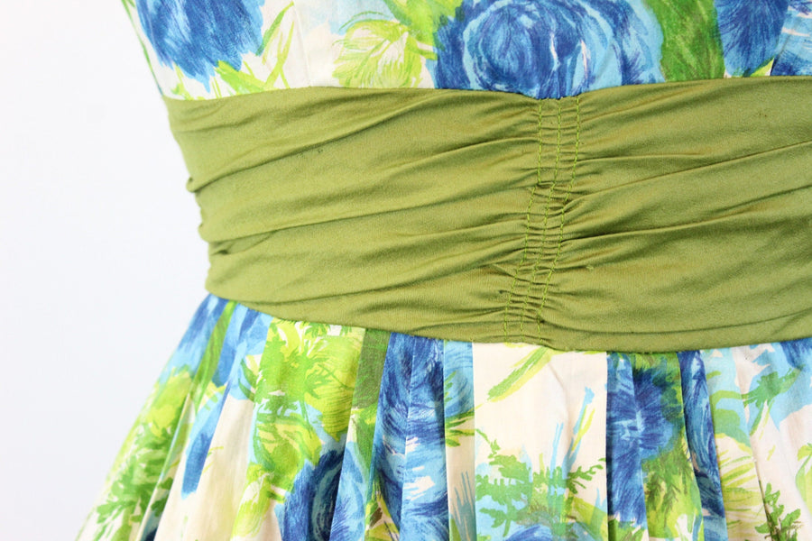 1950s BLUE ROSE cotton print full skirt dress xs | new summer