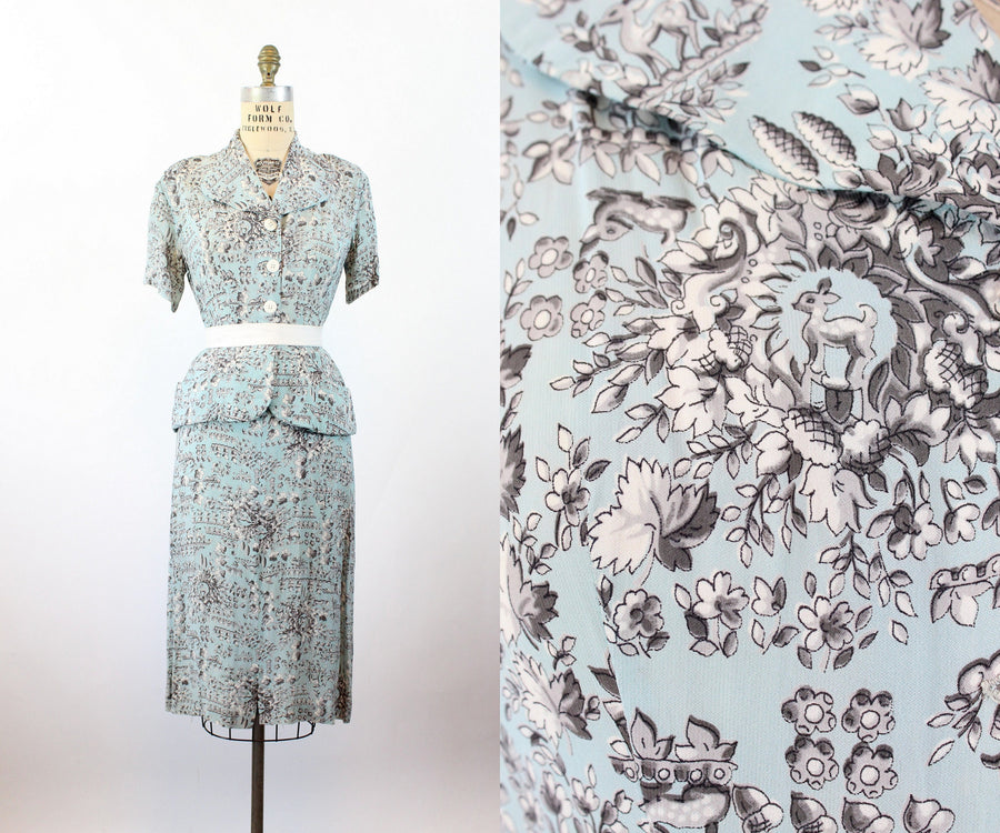 1940s FAWN DEER print novelty print dress medium | new summer