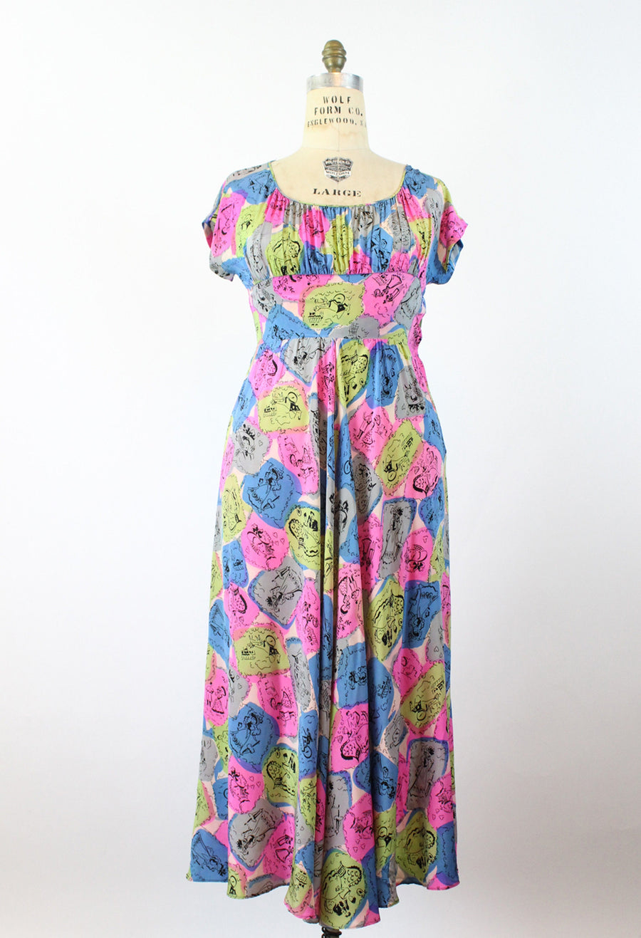 1940s women NOVELTY PRINT rayon gown dress medium | new summer