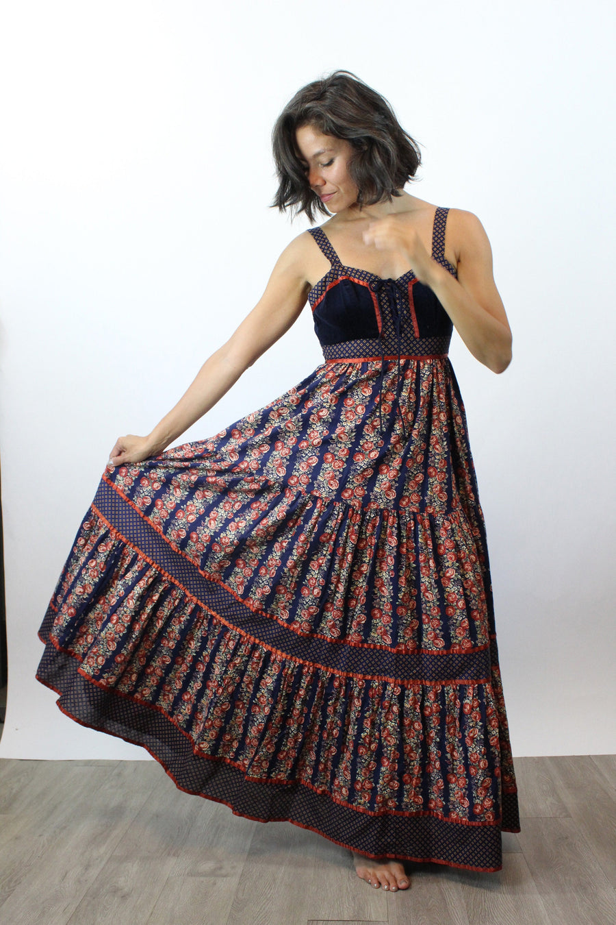 1970s GUNNE SAX cabbage rose corset maxi dress xss