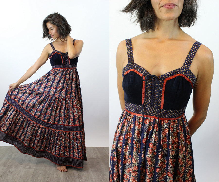 1970s GUNNE SAX cabbage rose corset maxi dress xss 1970s GUNNE SAX cabbage rose corset maxi dress xss