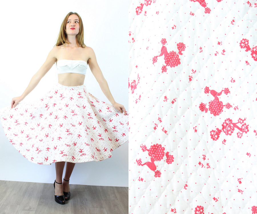 1950s POODLES novelty print  QUILTED circle skirt xs | new fall