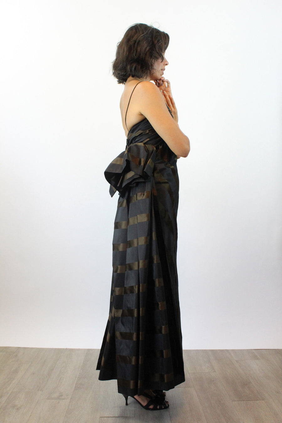 1980s TRACY MILLS striped silk gown xs | new fall