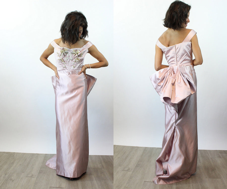 1950s MARUSIA COUTURE silk satin GOWN  dress small | new fall