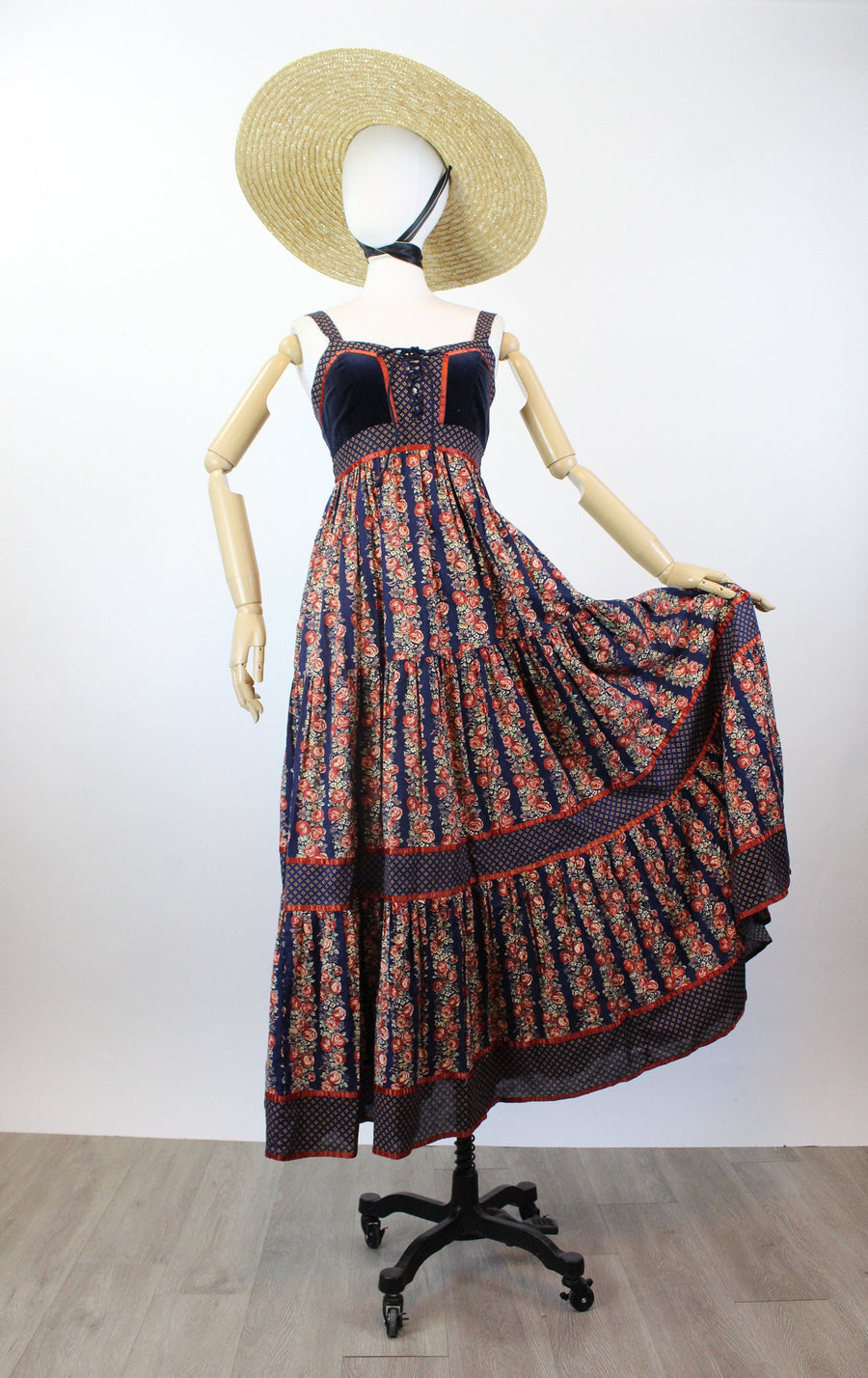 1970s GUNNE SAX cabbage rose corset maxi dress xss | new summer