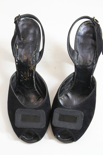 1950s peep toe shoes vintage velvet slingback pumps size 6 | new fall