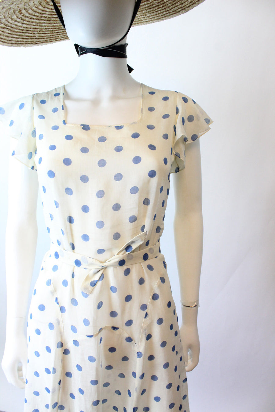 1930s POLKA DOT cotton ORGANDY gown dress xxs