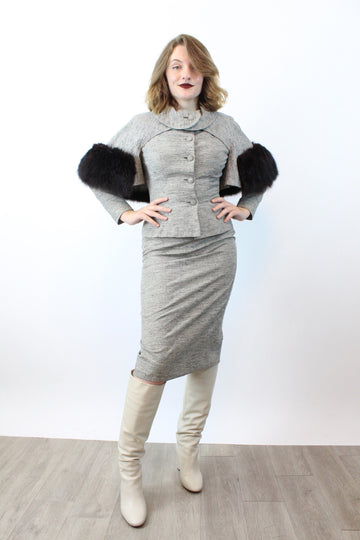 1950s LILLI ANN three piece SUIT fur cape xs | new fall