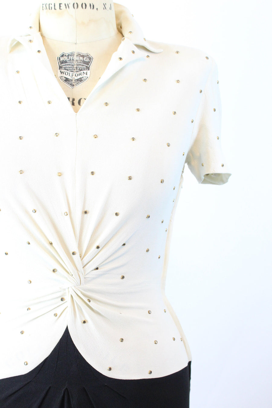 1940s GOLD STUDDED bi color rayon dress medium | new spring