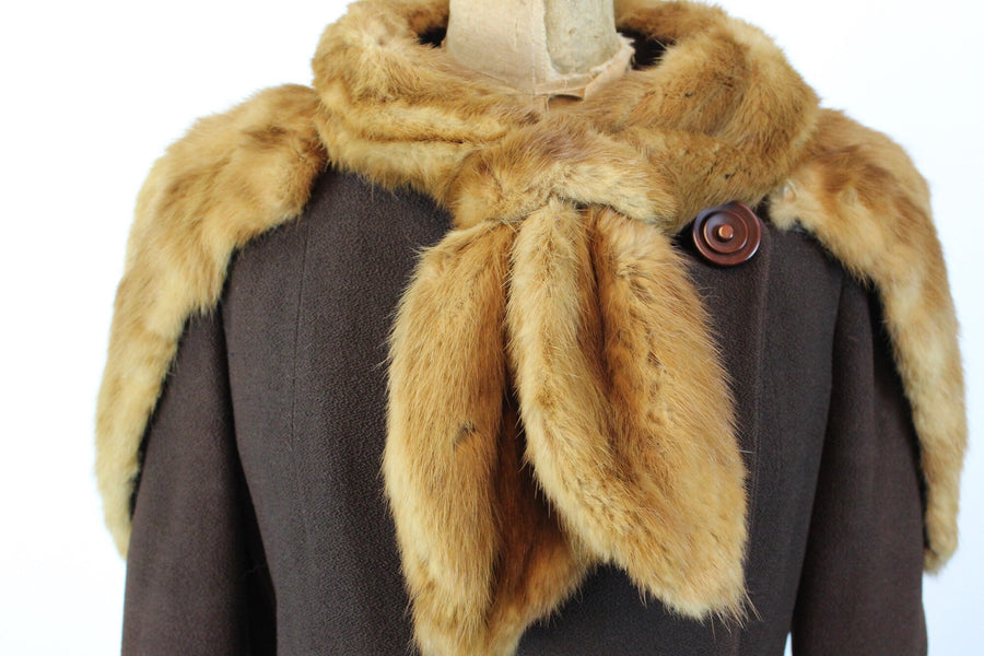 1930s wool FUR cape COLLAR COAT small | new fall