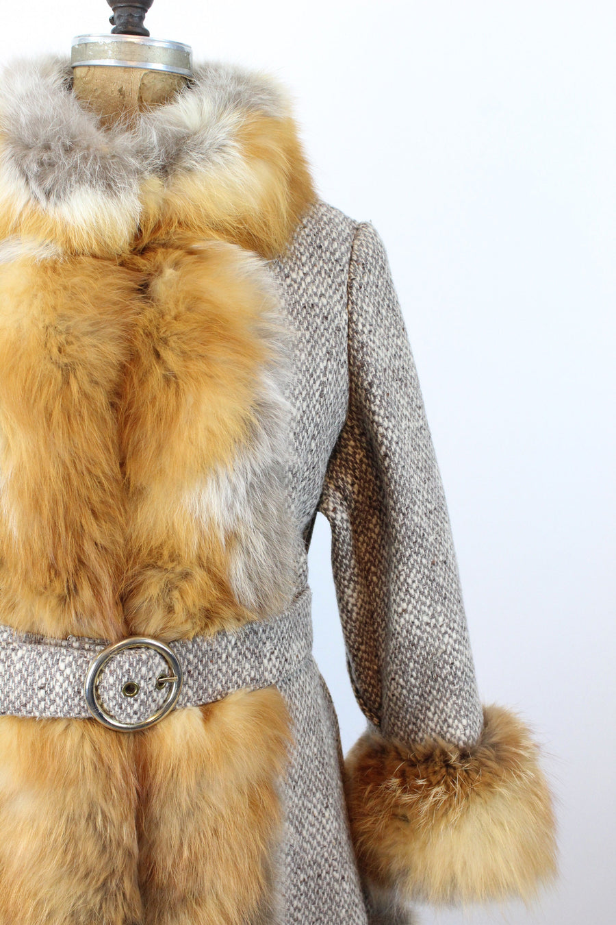1970s TWEED red fox fur coat medium | new fall