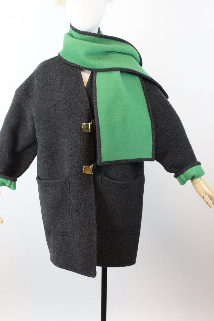 1960s double faced GREEN GRAY gold buckle coat small - large | new winter