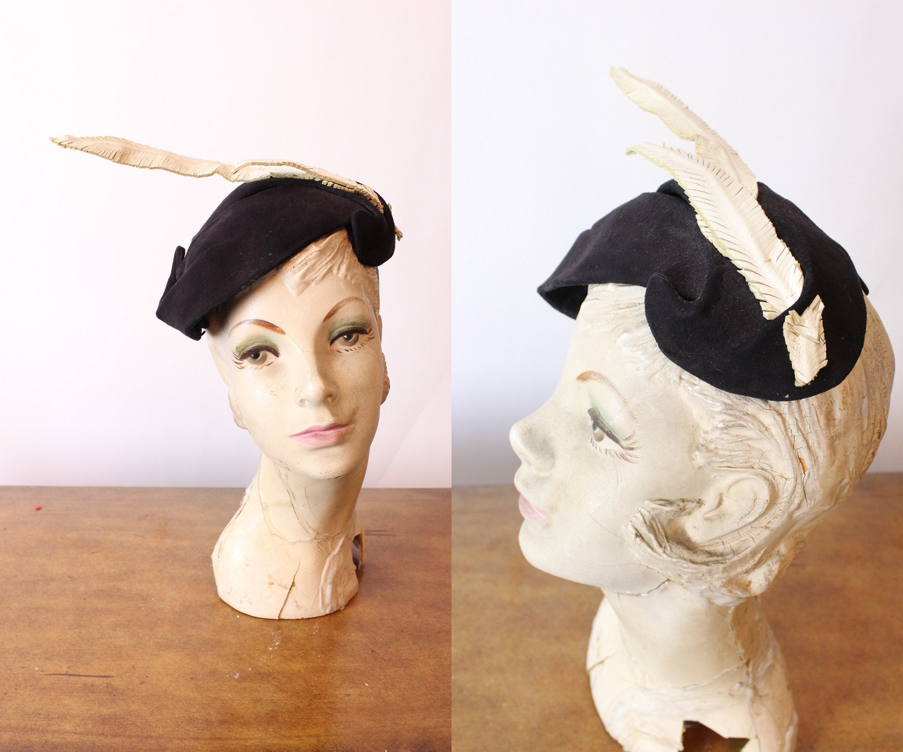 1950s LEATHER FEATHERS fascinator HAT | new fall – Napa  display picture 3