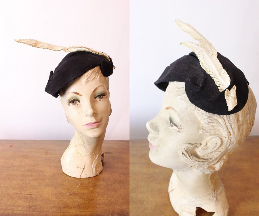 1950s LEATHER FEATHERS fascinator HAT | new fall