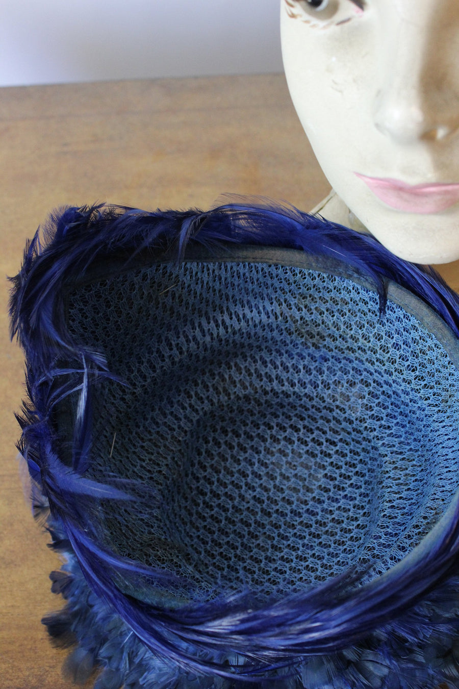 1950s BLUE feather STRUCTURED cap hat | new fall