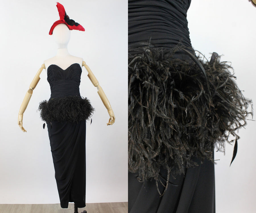 1980s VICTOR COSTA marabou feather sarong gown dress xs | new winter
