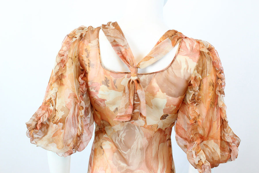 1930s CHIFFON puff sleeve gown dress xs | new winter