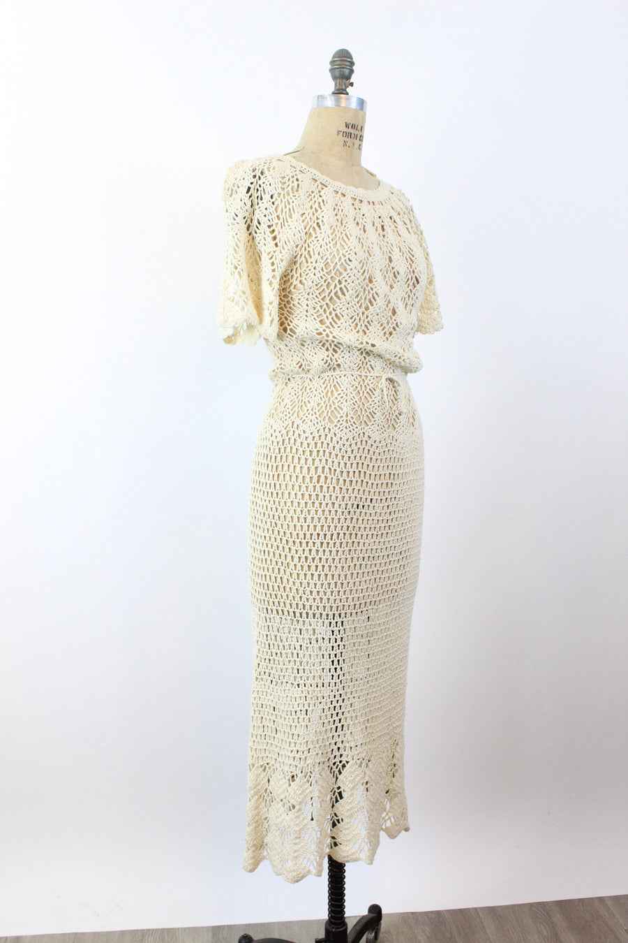 1930s IVORY knit dress small | new winter