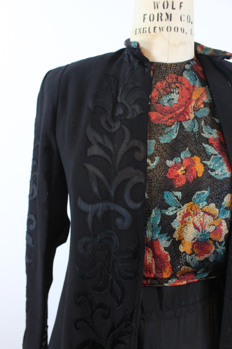 1930s 1940s APPLIQUED wool jacket dress and GILET medium | new fall