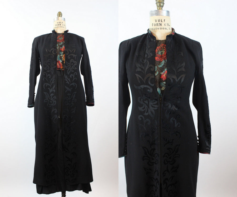 1930s 1940s APPLIQUED wool jacket dress and GILET medium | new fall