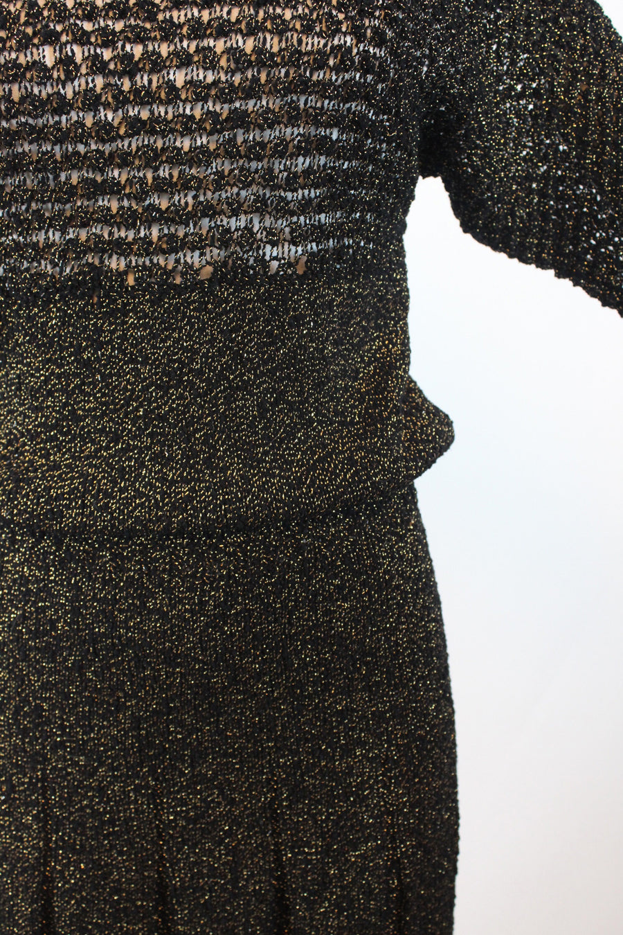 1940s GOLD black KNIT dress small medium | new winter