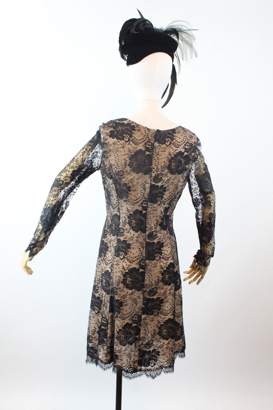 1970s BILL BLASS black lace nude silk corset dress medium | new winter