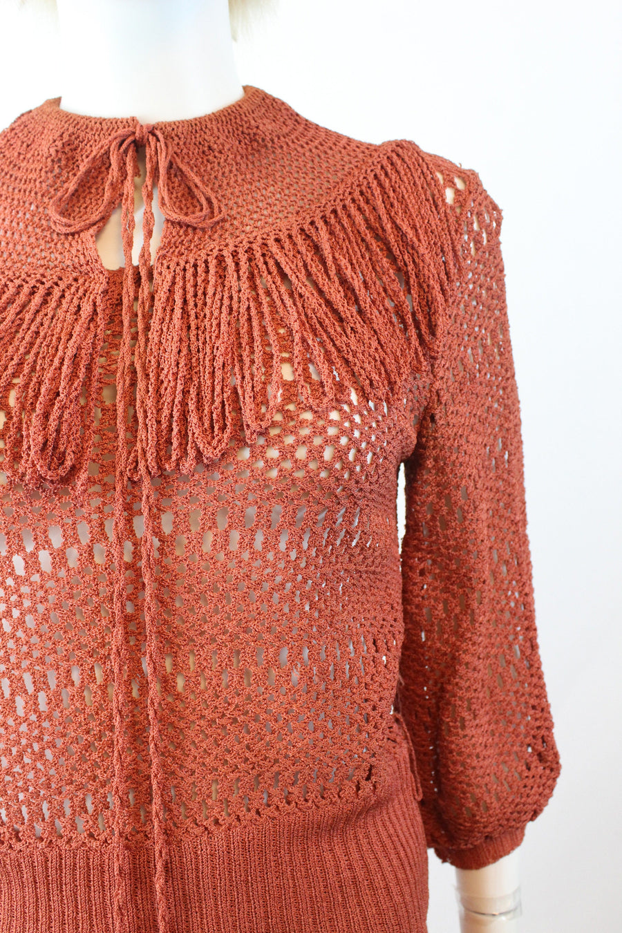 1930s terra cotta KNITWEAR CROCHET sweater and skirt set small medium | new winter