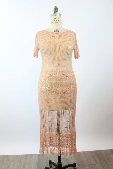 1930s RAYON KNIT blush dress medium large | new winter