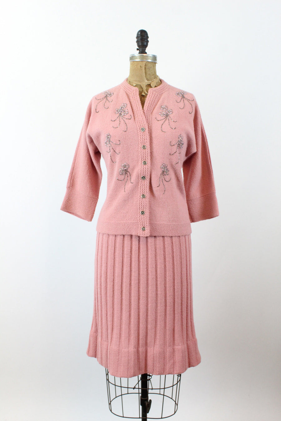 1950s 1958 documented KOLDIN beaded skirt and cardigan set medium | new winter