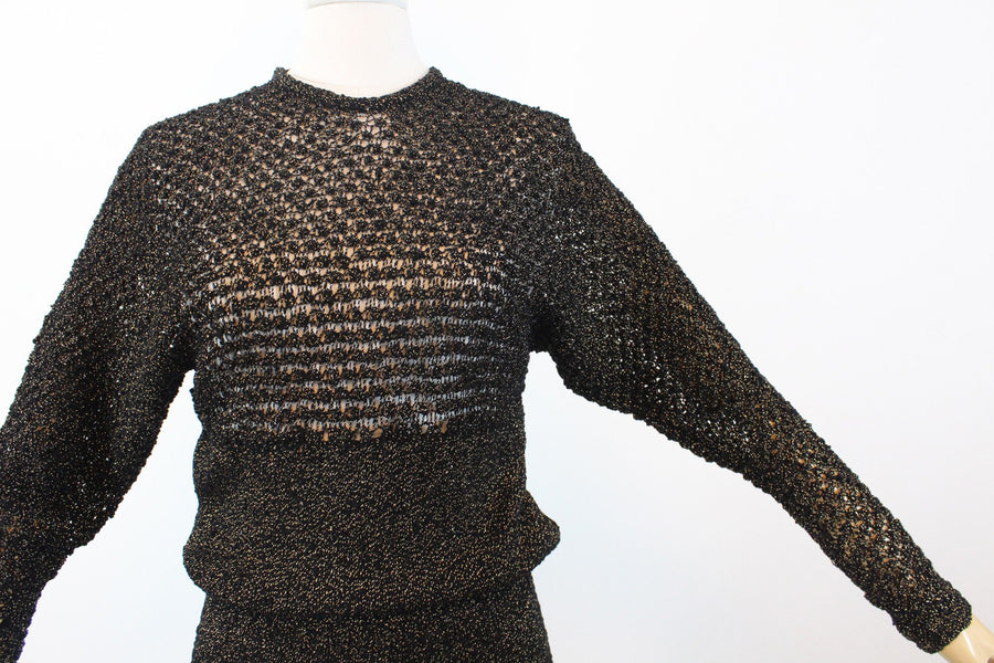 1940s GOLD black KNIT dress small medium | new winter