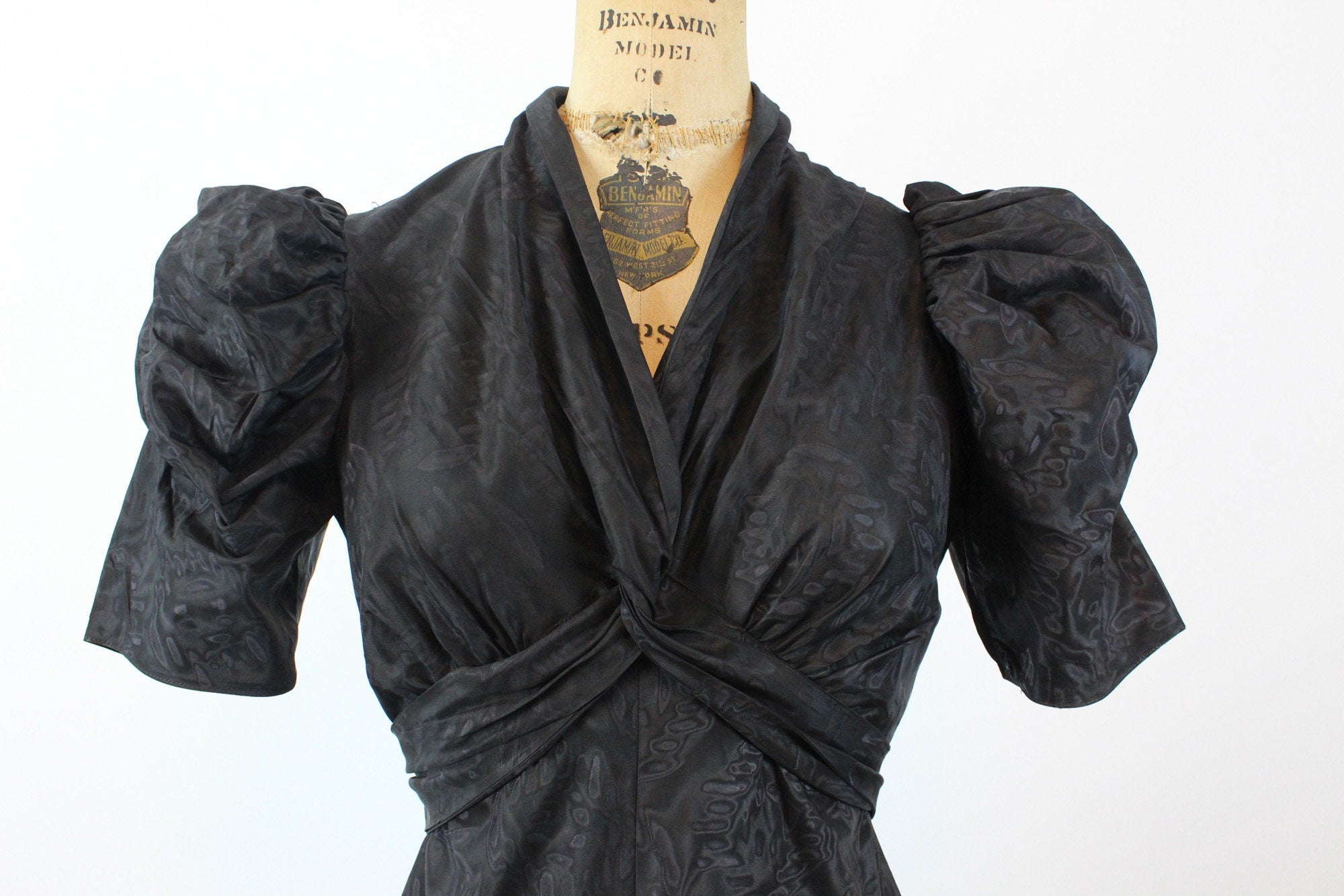 cross dressing men pictures 1930s MOIRE puff SLEEVES dress gown small