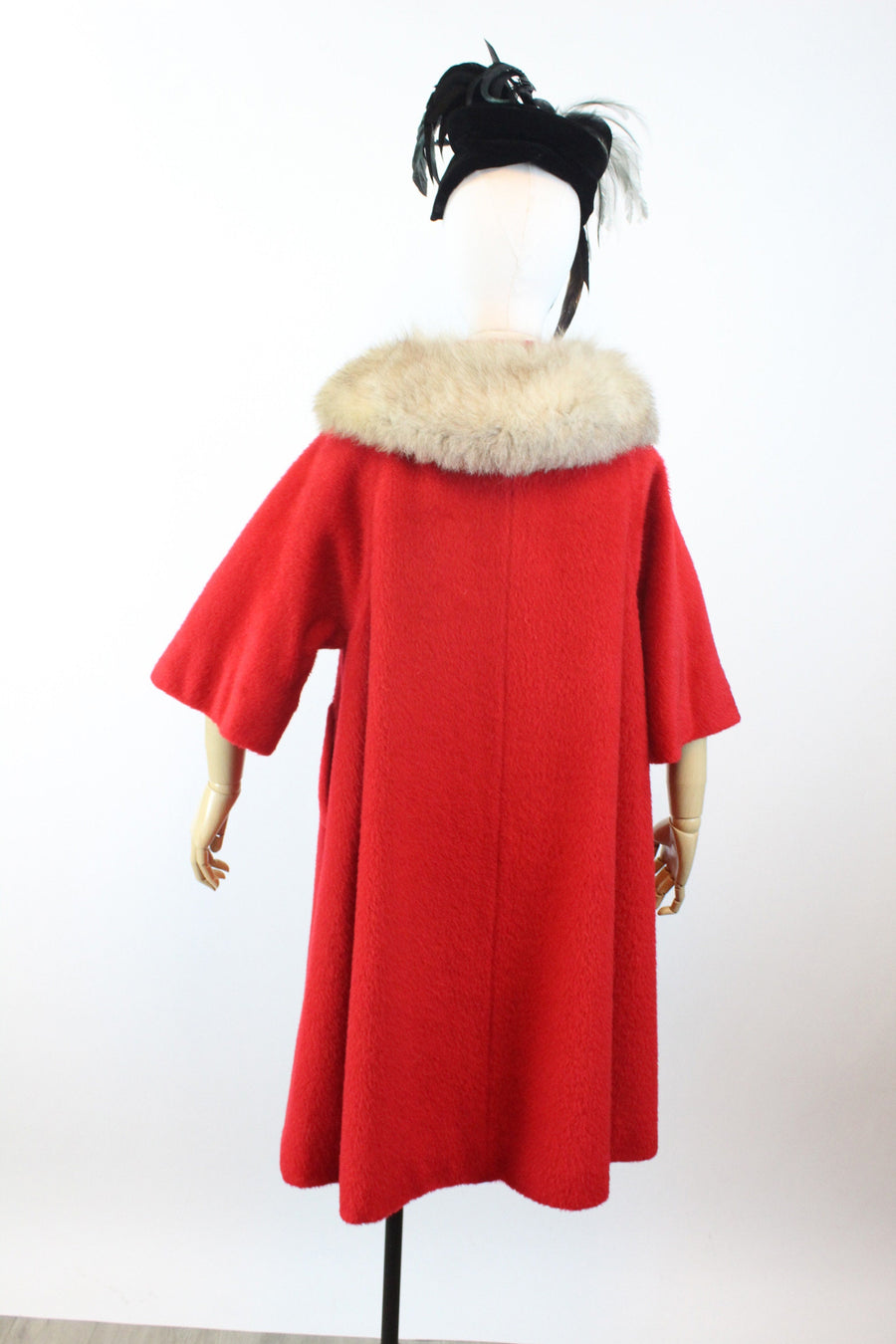 1960s LILLI ANN red fur collar mohair coat | new winter