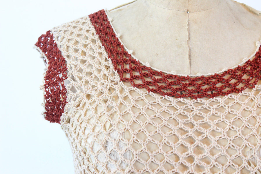 1970s does 1930s KNIT crochet dress small medium | new winter