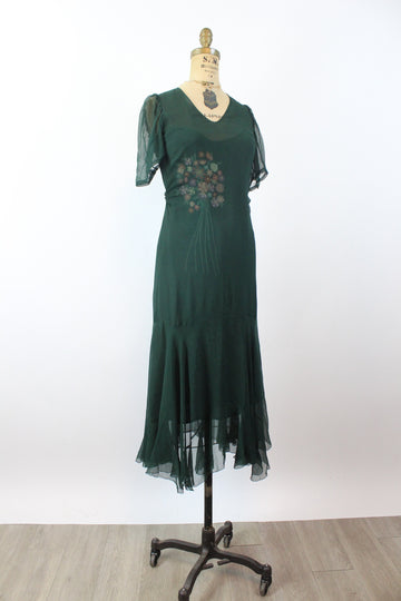 1920s 1930s EMBROIDERED silk dress xs | new winter