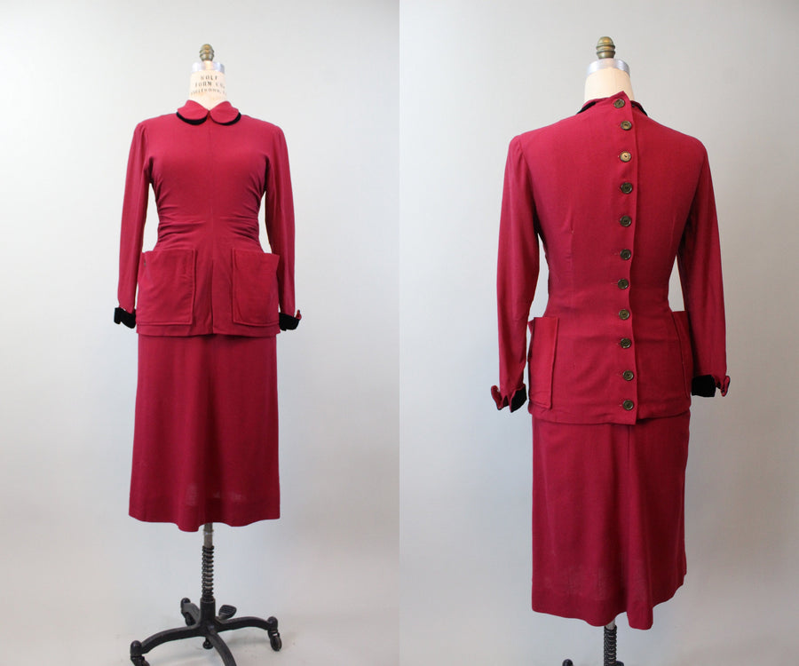 1940s BACK BUTTON top and skirt medium | new spring