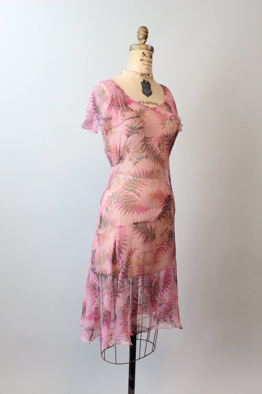 1920s FERN PRINT silk flapper dress xxs xs | new spring