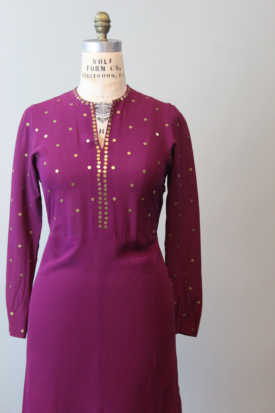 1930s magenta GOLD STUD rayon dress medium | New spring 1930s magenta GOLD STUD rayon dress medium | New spring