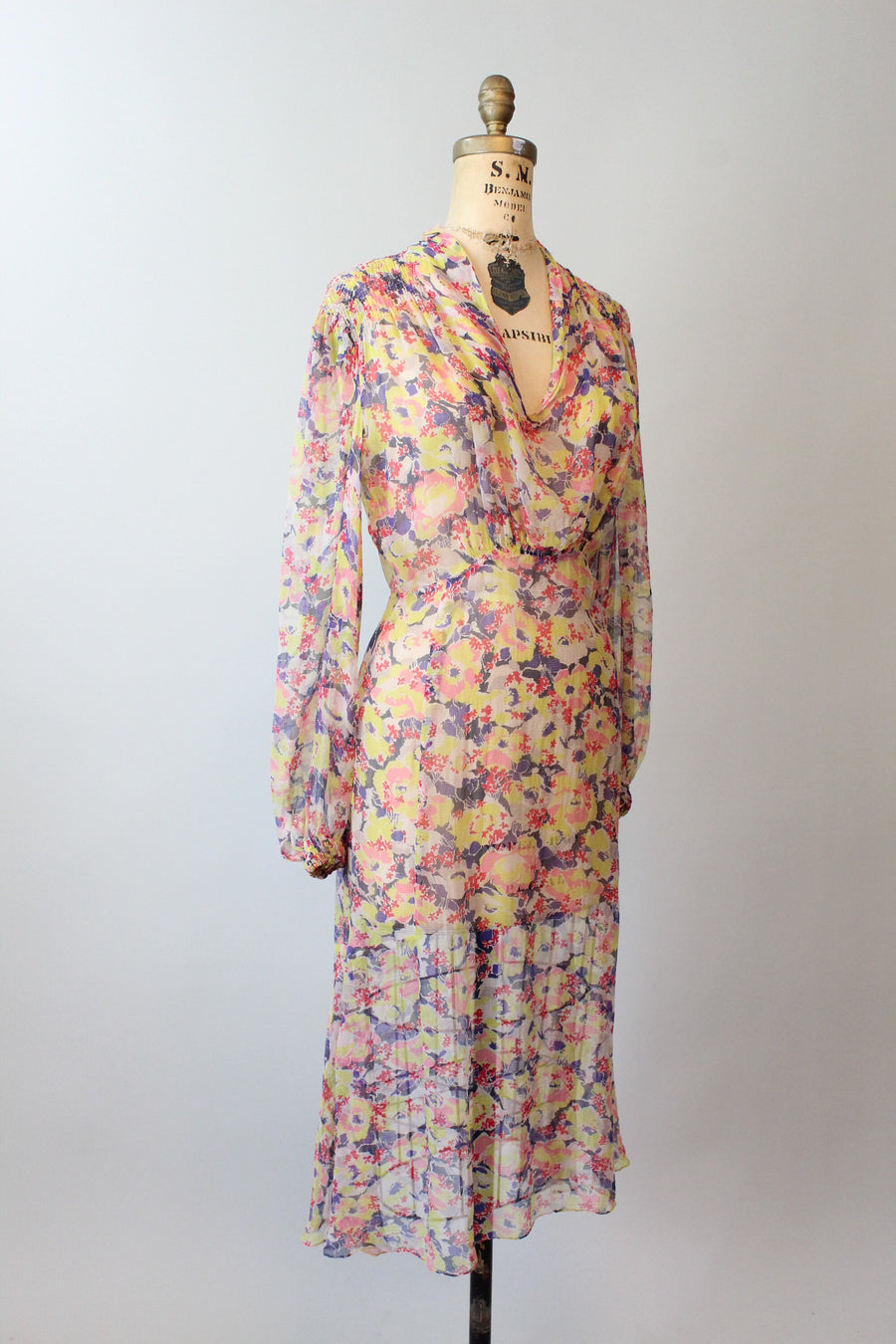 1930s SHEER tissue silk BALLOON SLEEVES floral dress xs small | new spring
