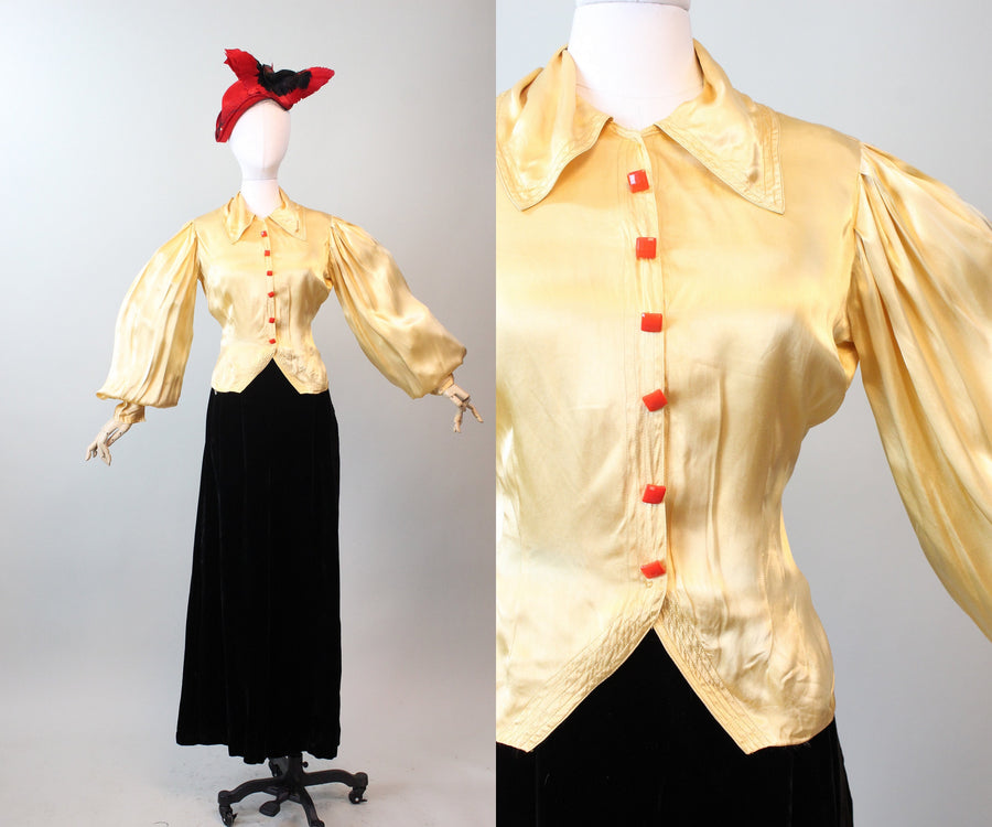 1930s HUGE BISHOP sleeves liquid silk blouse small | new spring