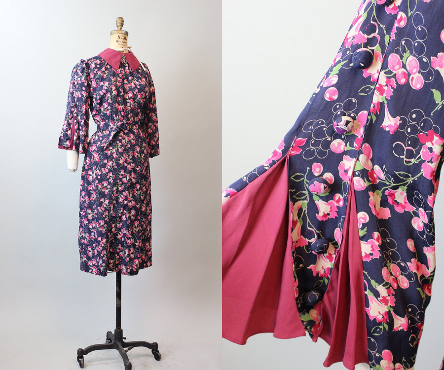 1930s HUGE pleated SLEEVES floral dress small medium | new fall