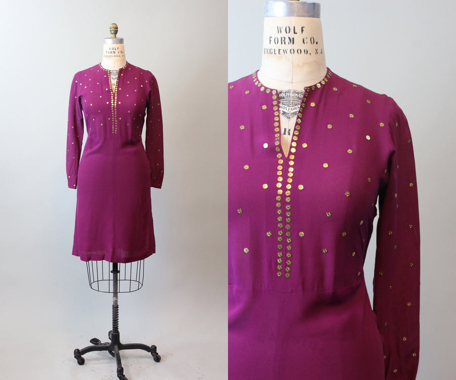 1930s magenta GOLD STUD rayon dress medium  |  new spring