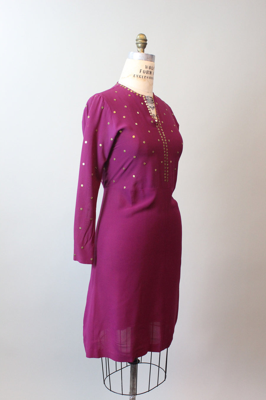 1930s magenta GOLD STUD rayon dress medium  |  new spring