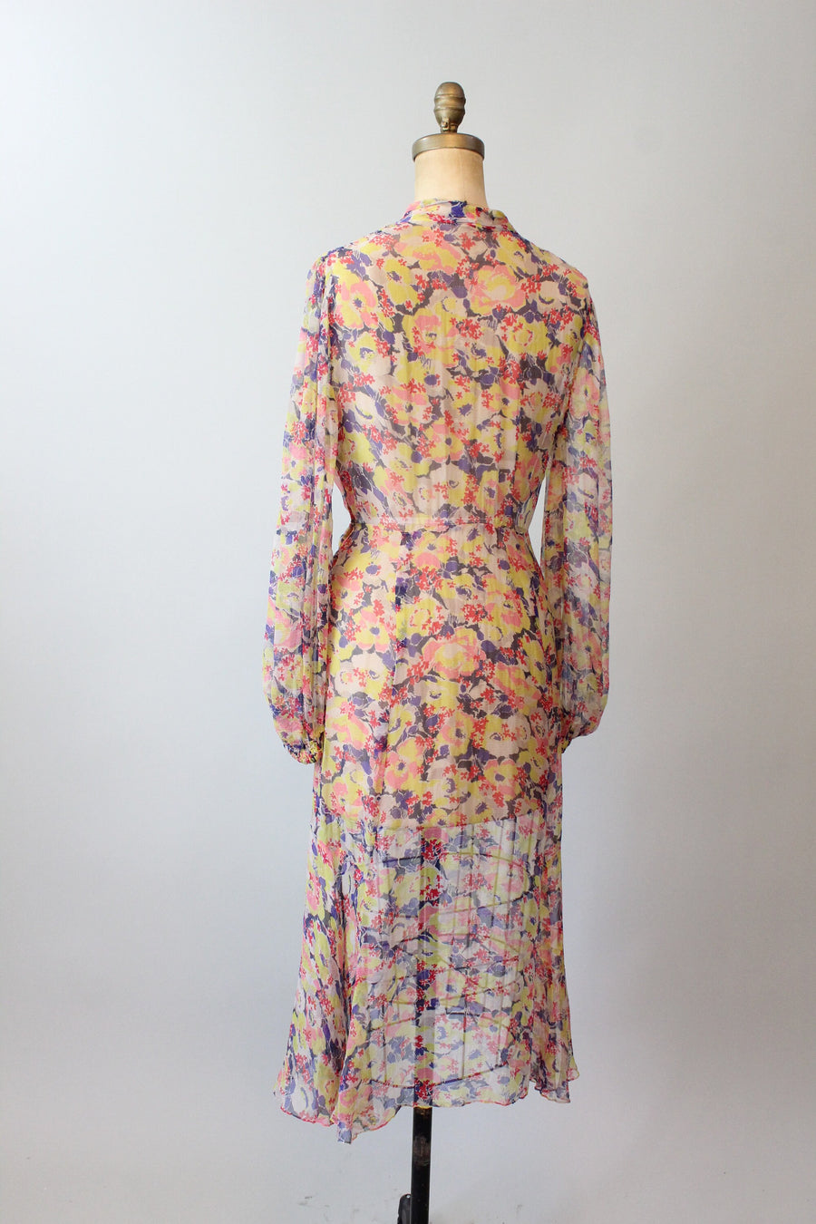 1930s SHEER tissue silk BALLOON SLEEVES floral dress xs small | new spring
