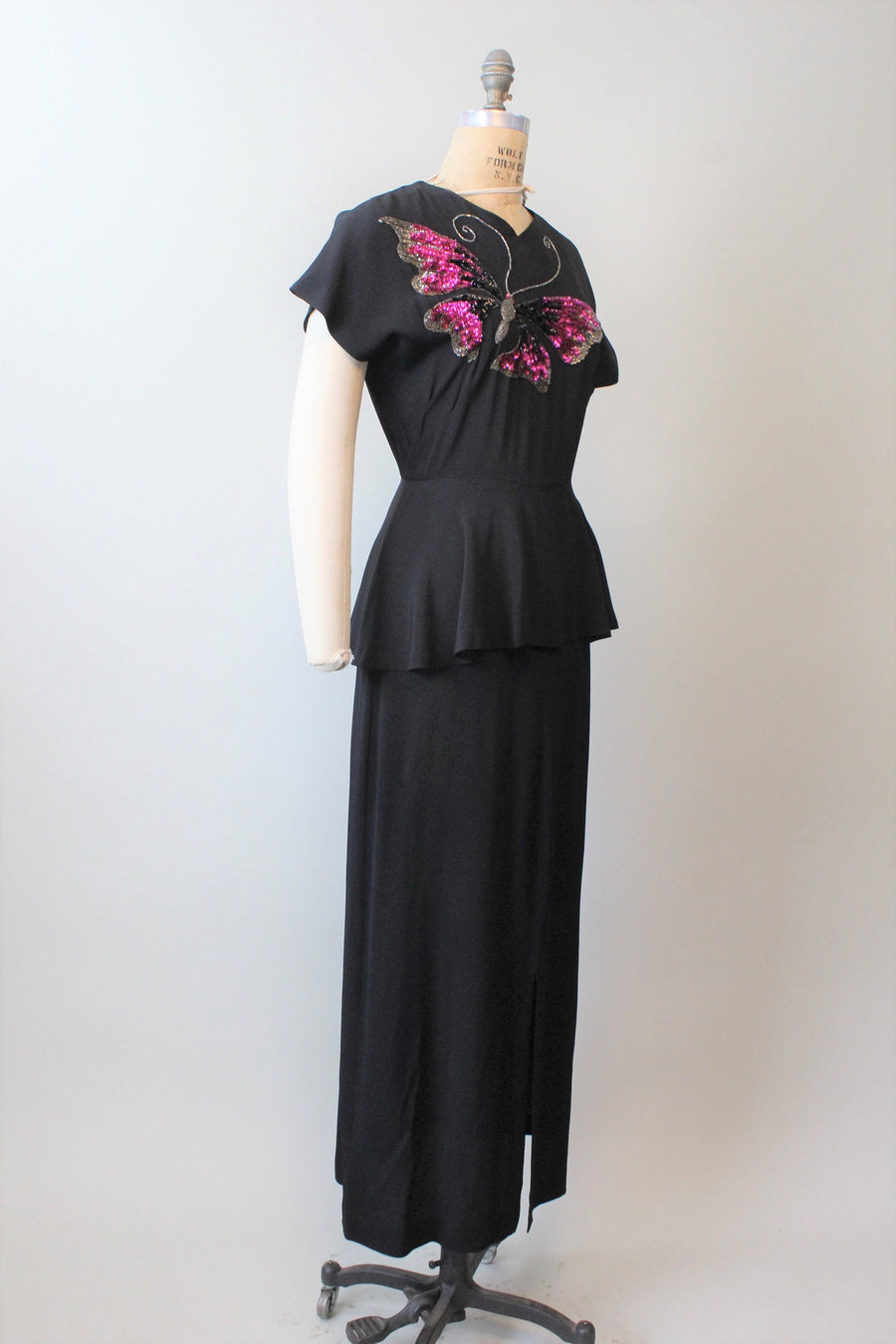 1940s BUTTERFLY sequin PEPLUM gown dress medium | new spring
