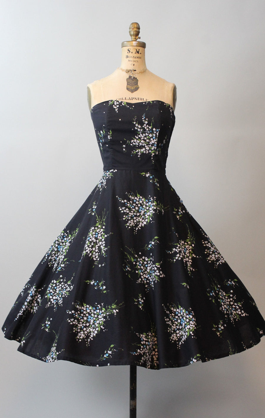 1950s RHINESTONE floral cotton strapless dress xs  | new spring