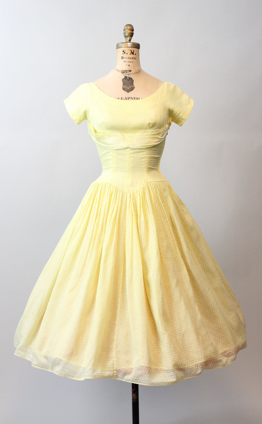 1950s SWISS DOT yellow sash dress xs  | new spring