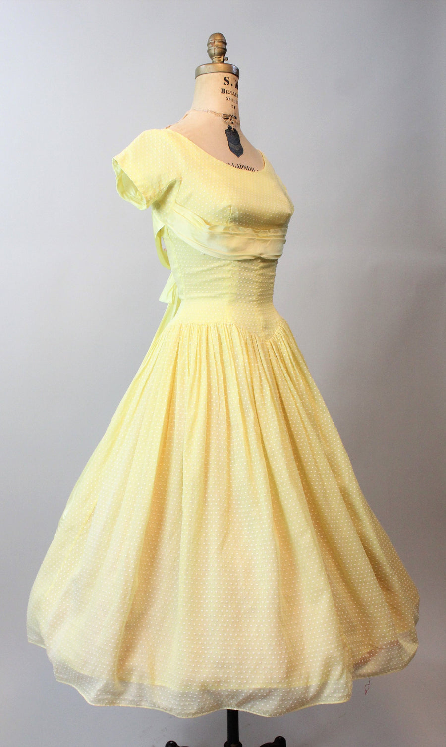 1950s SWISS DOT yellow sash dress xs  | new spring