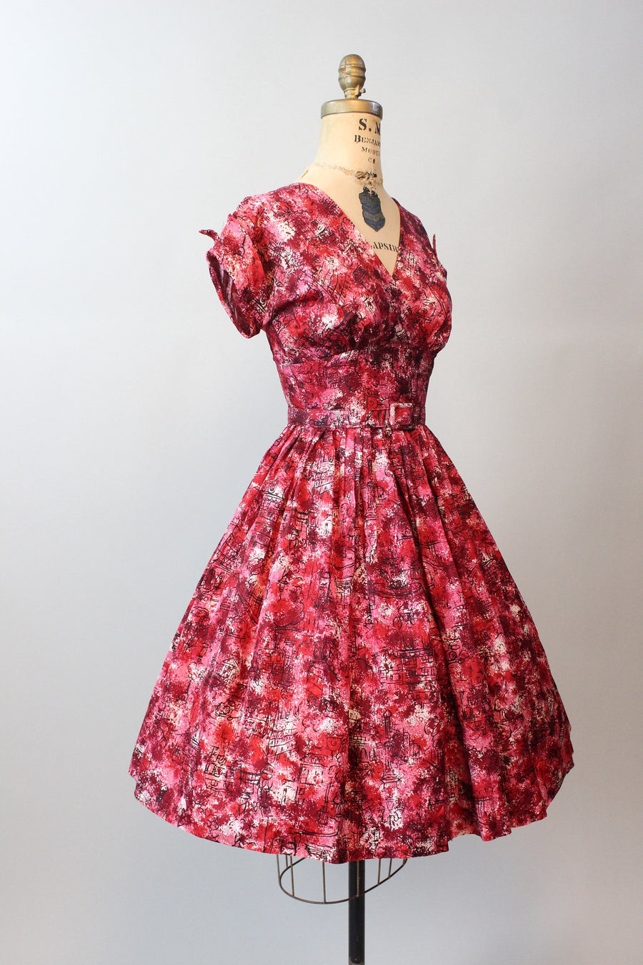 1950s JONATHAN LOGAN novelty CITYSCAPE print dress xs | new fall