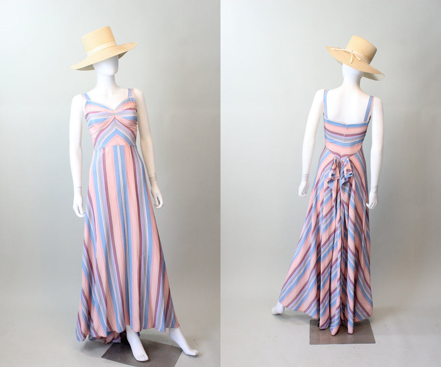 1940s MITERED STRIPES summer dress gown xxs   | new spring